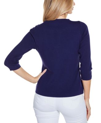 Women's Black Label Embroidered Split-Neck Sweater