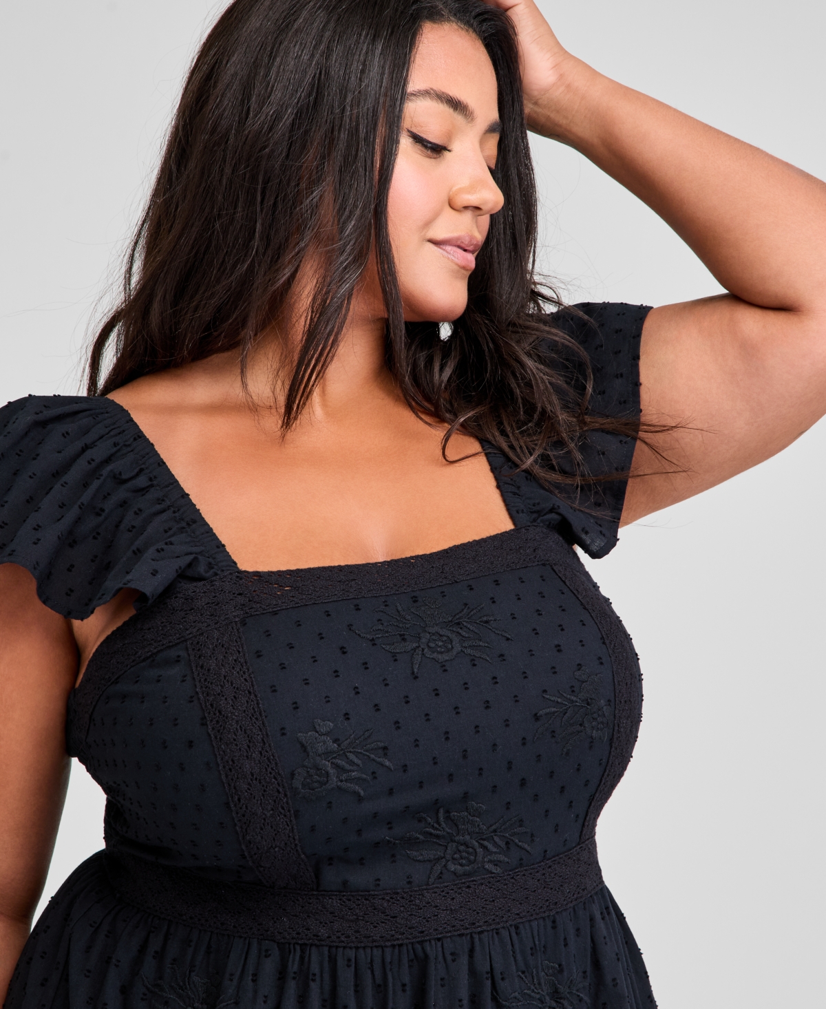 And Now This Trendy Plus Size Smocked Cotton Maxi Dress, Exclusively At Macy's In Black