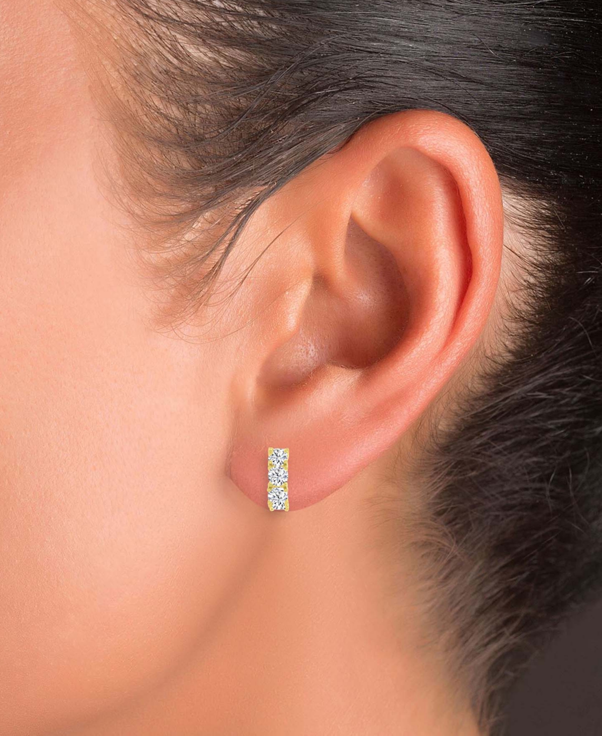 Macy's Cubic Zirconia Small Half Hoop Screw Back Earrings In Sterling Silver In Gold