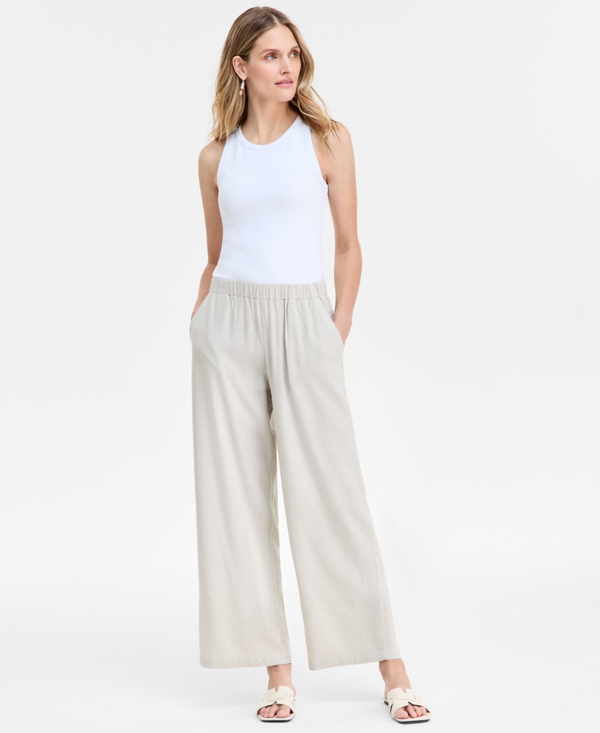 Jm Collection Women's Linen Blend Wide-leg Pull-on Pants, Exclusively At Macy's
