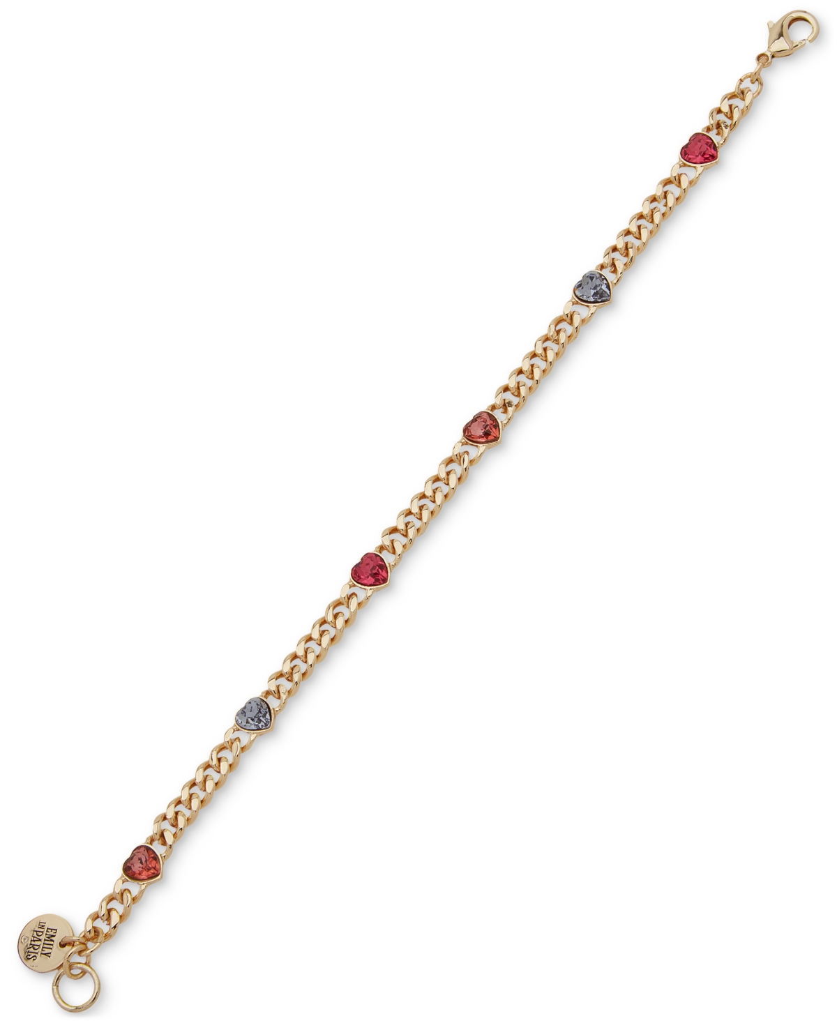Gold-Tone Color Crystal Heart Link Bracelet - Multi