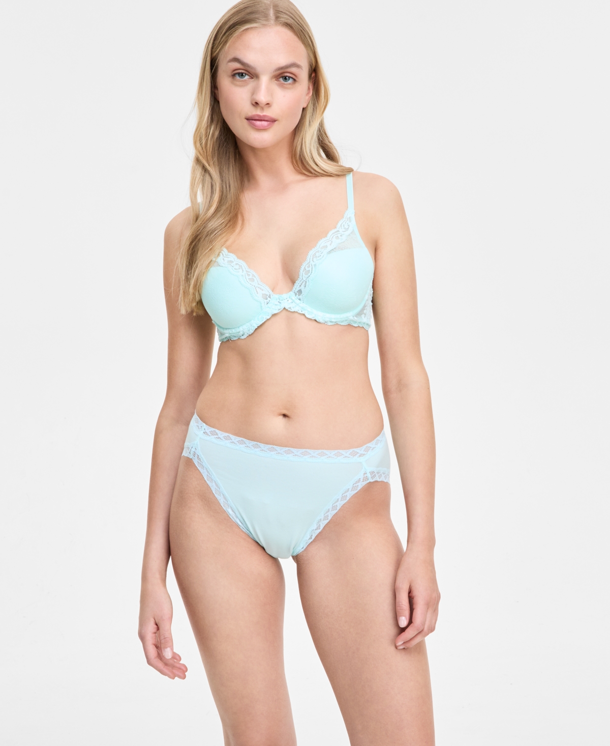 Natori Feathers Plunge T-shirt Basics Bra In Whipped Mint Lace,mint Glass