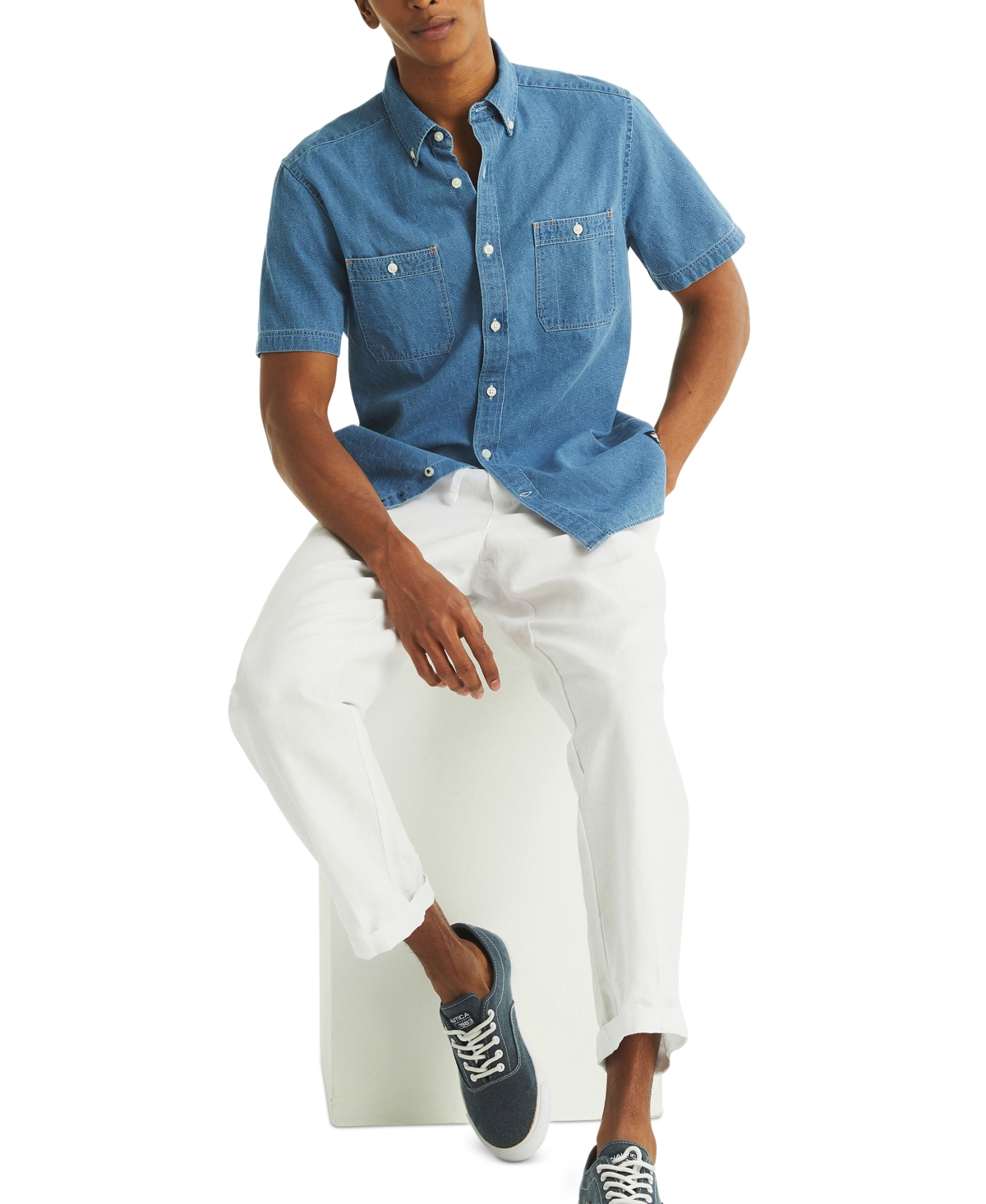 Nautica Men's Chambray Short-sleeve Shirt In Blue Bonnet