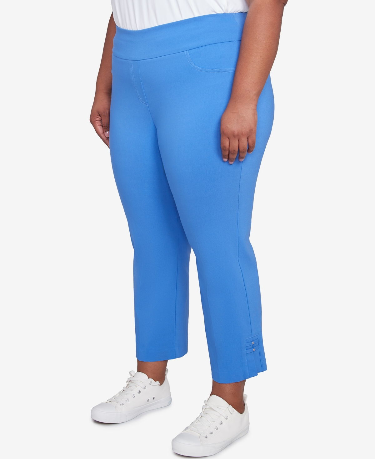 Hearts Of Palm Plus Size It Had To Be Blue Solid Tech Stretch Pull On Capri Pants In Royal