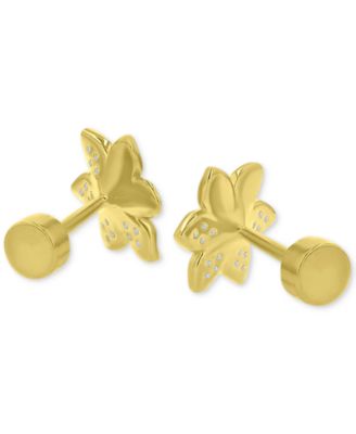 Cubic Zirconia Pav&eacute; Flower Stud Earrings in 14k Gold-Plated Sterling Silver