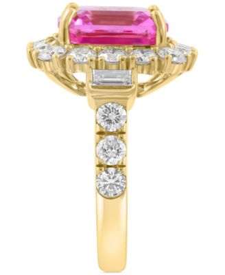 EFFY&reg; Lab Grown Pink Sapphire (5-1/4 ct. t.w.) & Lab Grown Diamond (2-1/3 ct. t.w.) Halo Ring in 14k Gold