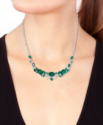 EFFY&reg; Lab Grown Emerald (13-5/8 ct. t.w.) & Lab Grown Diamond (1-5/8 ct. t.w.) Mixed-Cut 18" Statement Necklace in 14k White Gold
