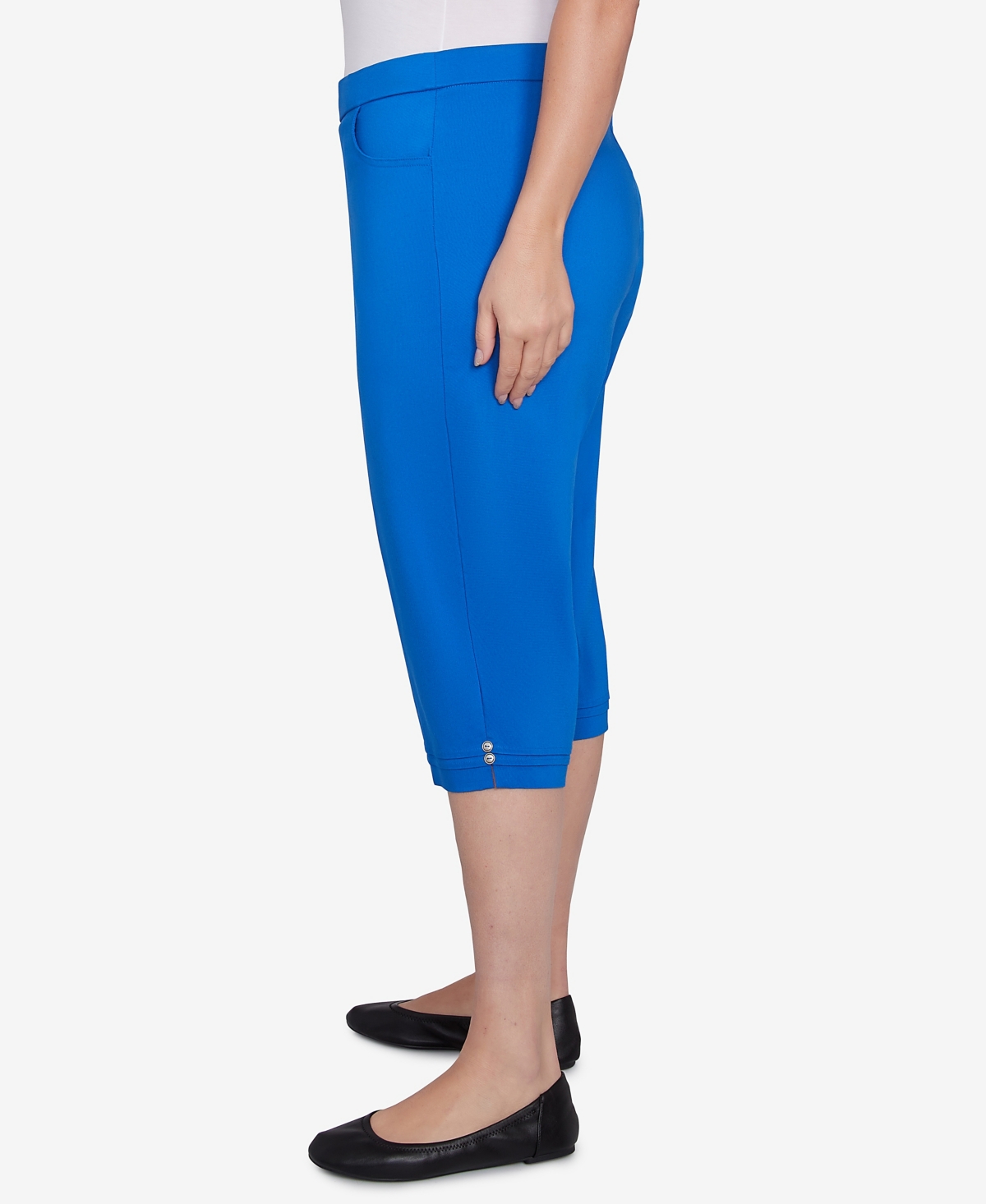 Alfred Dunner Plus Size Parrot Cay Novelty Cuff Tummy Control Capris Pants In Cobalt Blue