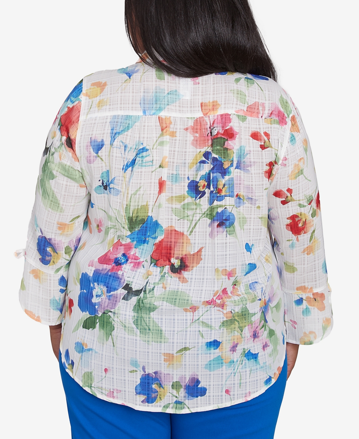 Alfred Dunner Plus Size Parrot Cay Abstract Watercolor Button Down Collared Top In Cobalt Multi