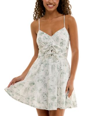 Trixxi - Juniors' Cotton Toile Ruched Mini Dress
