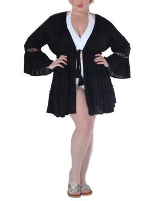 Plus Size Lace-Inset Eyelet-Flounce Cover-Up