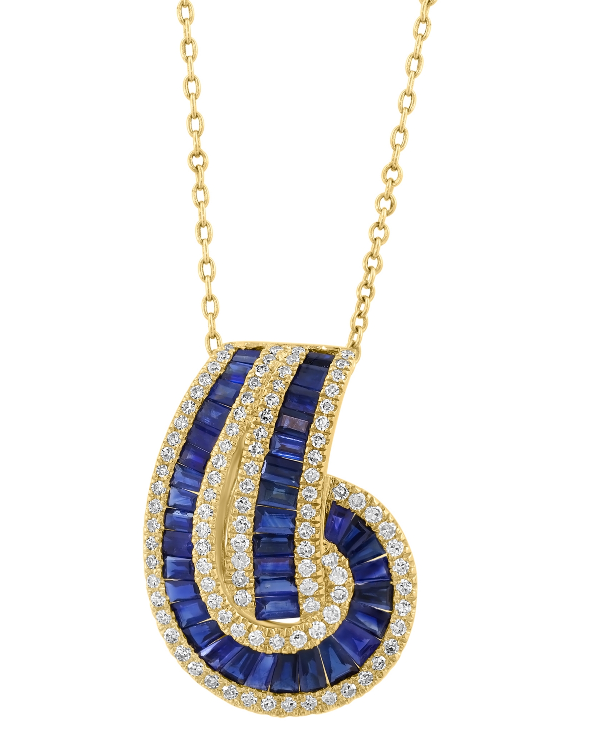 Effy Sapphire (2-1/3 ct. t.w.) & Diamond (3/8 ct. t.w.) Baguette Knot 18" Pendant Necklace in 14k Gold - Sapphire