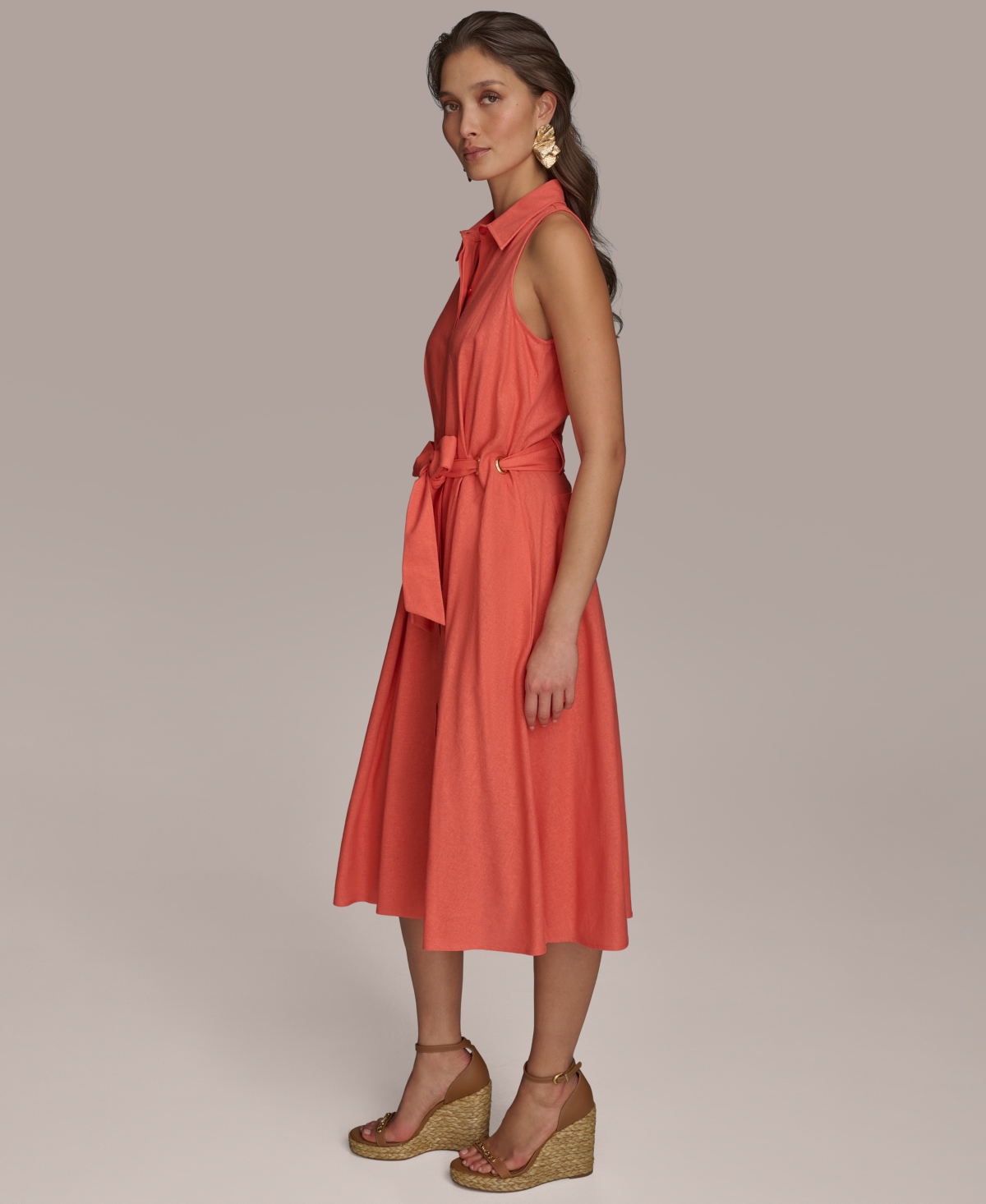 Donna Karan New York Sleeveless Linen Blend Shirtdress In Spring Melon
