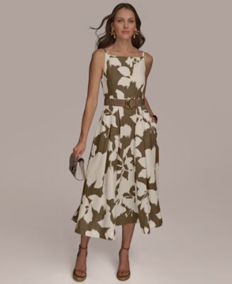 Donna Karan New York Women's Boat-Neck Linen Midi Dress - Macy's