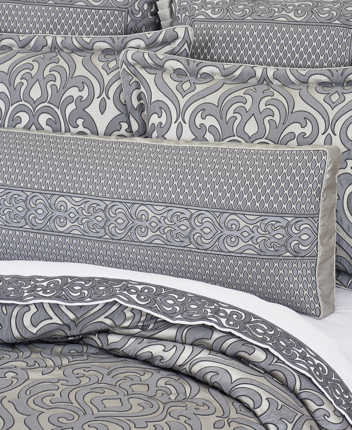 J Queen New York Bolero Bolster Decorative Pillow, 15" X 52" In Pewter