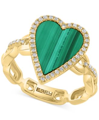 EFFY Collection - Malachite (13 x 10mm) & Diamond (1/4 ct. t.w.) Heart Ring in 14k Gold over Silver