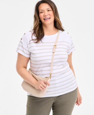 売れ筋商品|||スタイルアンドコー Tシャツ トップス レディース Plus Size Stripe Button-Trim T-Shirt, Exclusively at Macy's Stonewall Style & Co Plus Size Stripe Button-Trim T-Shirt, Exclusively