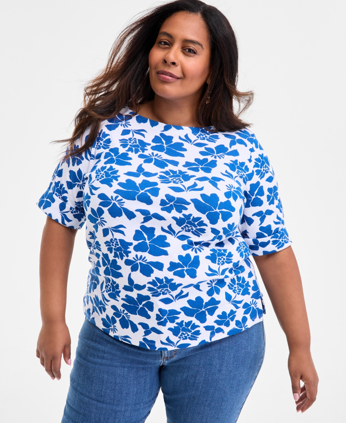 Style & Co Plus Size Printed Elbow-sleeve Top, Exclusively At Macy's