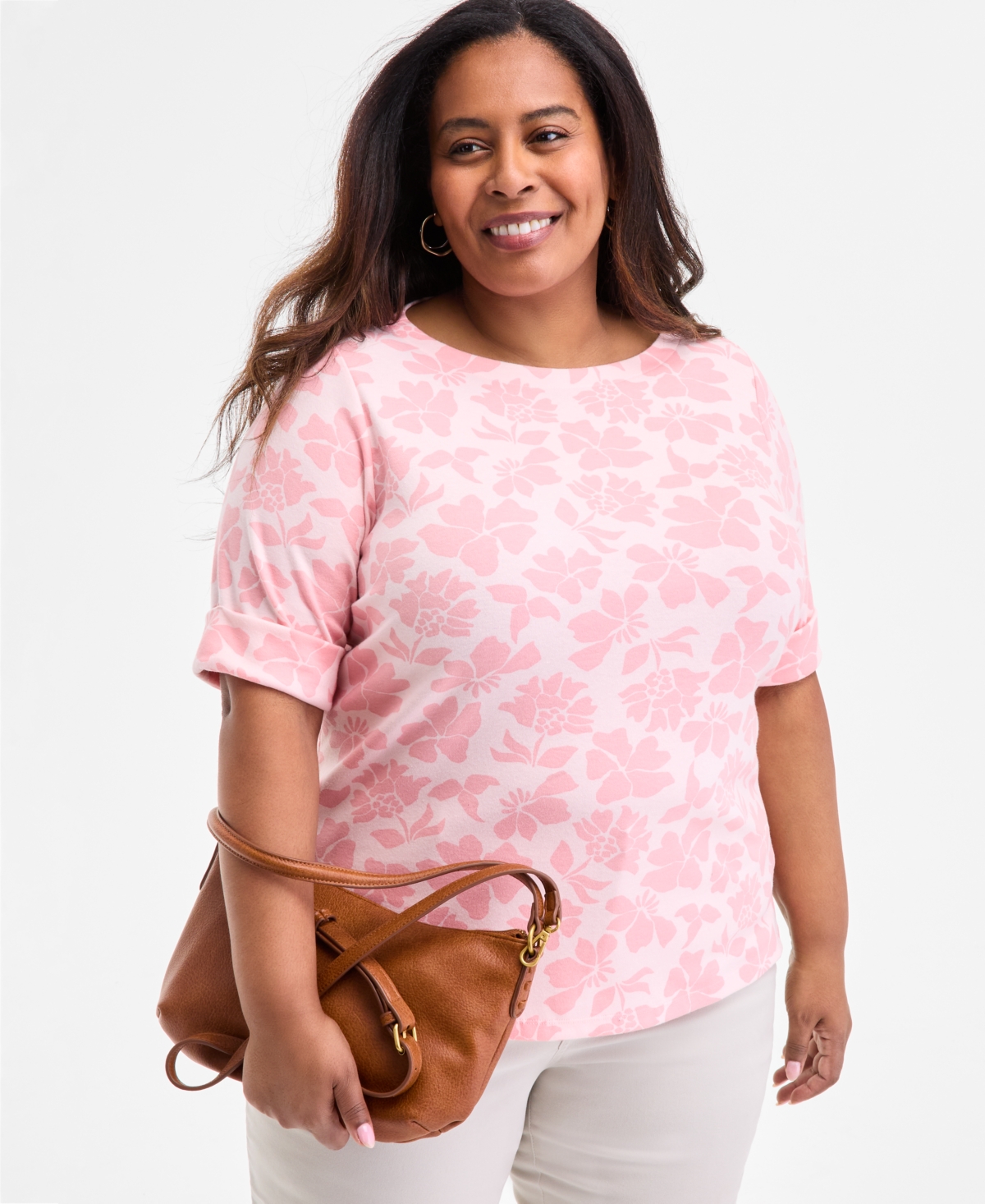 Style & Co Plus Size Printed Elbow-sleeve Top, Exclusively At Macy's