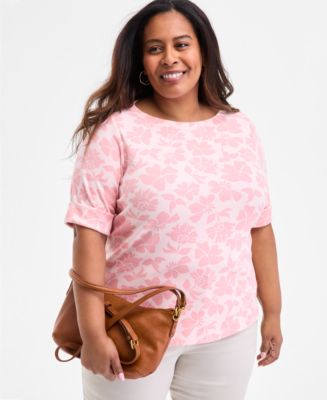 売れ筋商品|||スタイルアンドコー カットソー トップス レディース Plus Size Printed Elbow-Sleeve Knit Top, Exclusively at Macy's Blushing Combo Style & Co Plus Size Printed Elbow-Sleeve Top, Exclusively