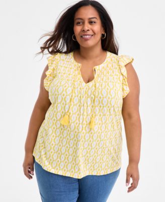 Style & Co - Plus Size Blurred Floral Ruffle Pin-Tuck Top
