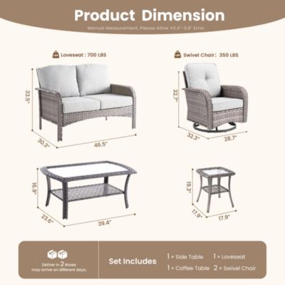 5-Piece Outdoor Wicker Patio Furniture Set, Double Resistance Rattan Rocking Chair and Coffee Table Conversation Set