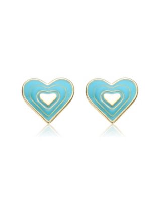 Sterling Silver 14K Gold Plated 8MM Colored Enamel Heart Stud Earrings