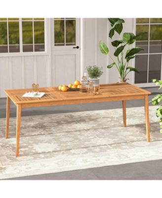 8-Person Outdoor Acacia Wood Dining Rectangular Bistro Table with Umbrella Hole