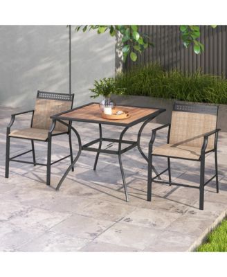 Patio Table for 4 People w/ Umbrella Hole Wood-Like Tabletop Metal Support Legs