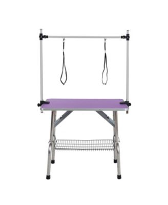 42" Folding Dog Pet Grooming Table Stainless Steel Frame Rubber Mat on Board with Adjustable Arm and Clamps pet dog Cat Grooming Table (PINK COLOR)