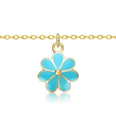 14k Gold Plated Colored Enamel Daisy Flower Drop Charm Pendant