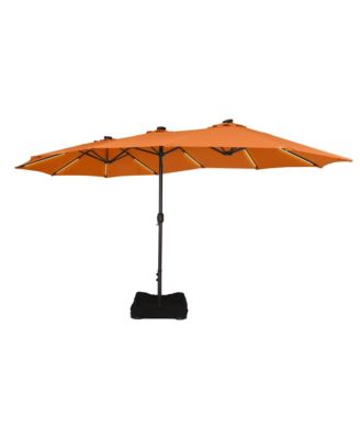 15 FT Double-Head Patio Umbrella with Base Included Large Outdoor Umbrella with Solar Detachable Lights Rectangular Crank Market Umbrella