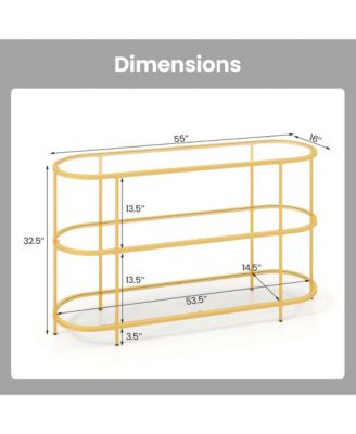 3-Tier TV Stand for TVs up to 65" with Tempered Glass Shelves TV Console Table