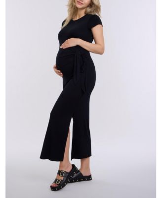 Maternity Crew Neck Short Sleeve Side Tie Midi Dress - Motherhood