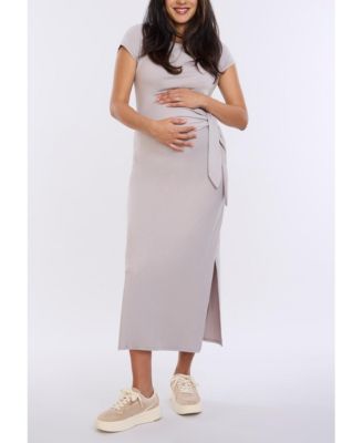 Maternity Crew Neck Short Sleeve Side Tie Midi Dress - Motherhood