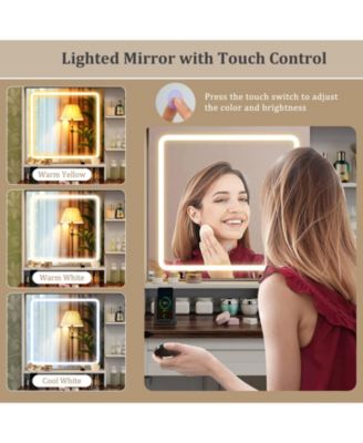 Farmhouse Vanity Set with Mirror and 3-Color LED Lighting for Bedroom or Dressing Room