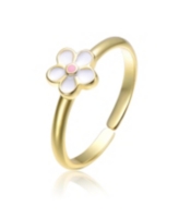 GiGiGirl Sterling Silver 14K Gold Plated with Pink and White Enamel Flower Daisy Adjustable Ring - White