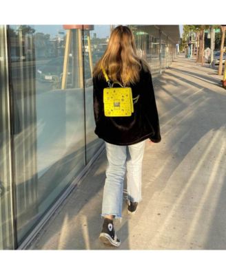 Convertible Leather Backpack Purse Yellow Crossbody Bag with Embellishments and Top Handle Women's Handbag