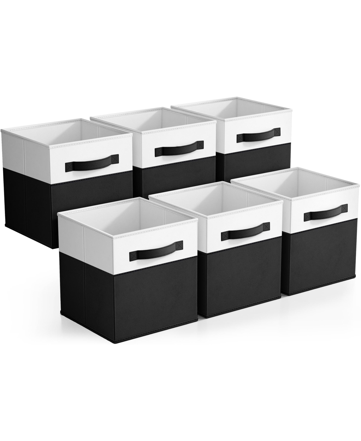 6 Pack 11" Two Tone Foldable Storage Cubes with Handles - Perfect for clothes, toys, books, linens, and more - Black and white