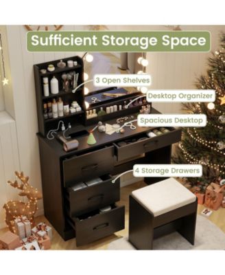 Vanity Set with LED Mirror, Table, and Stool for Bedroom or Makeup Room