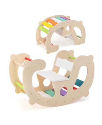 2-in-1 Montessori Rocking Horse and Climbing Arch Toy for Toddlers and ...