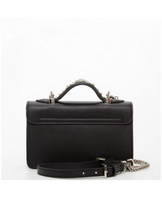 Studded Small Leather Crossbody Bag Black Purse  Women's Handbag with Top Handle