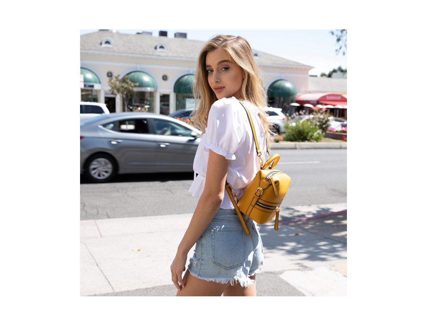Рюкзак SUSU Yellow Leather Purse Convertible Medium Crossbody Bag for Women with Front and Back Pockets, цвет: Жёлтый — фото 5