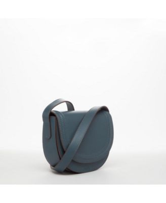 Blue Leather Saddle Bag Women s Crossbody Purse with Flap Closure and Adjustable Strap