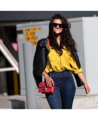 Studded Small Leather Crossbody Bag Red Purse  Women's Handbag with Top Handle