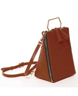 Brown Leather Backpack Purse Women s Convertible Crossbody Bag Modern Geometric Work & Travel Handbag with Top Handle