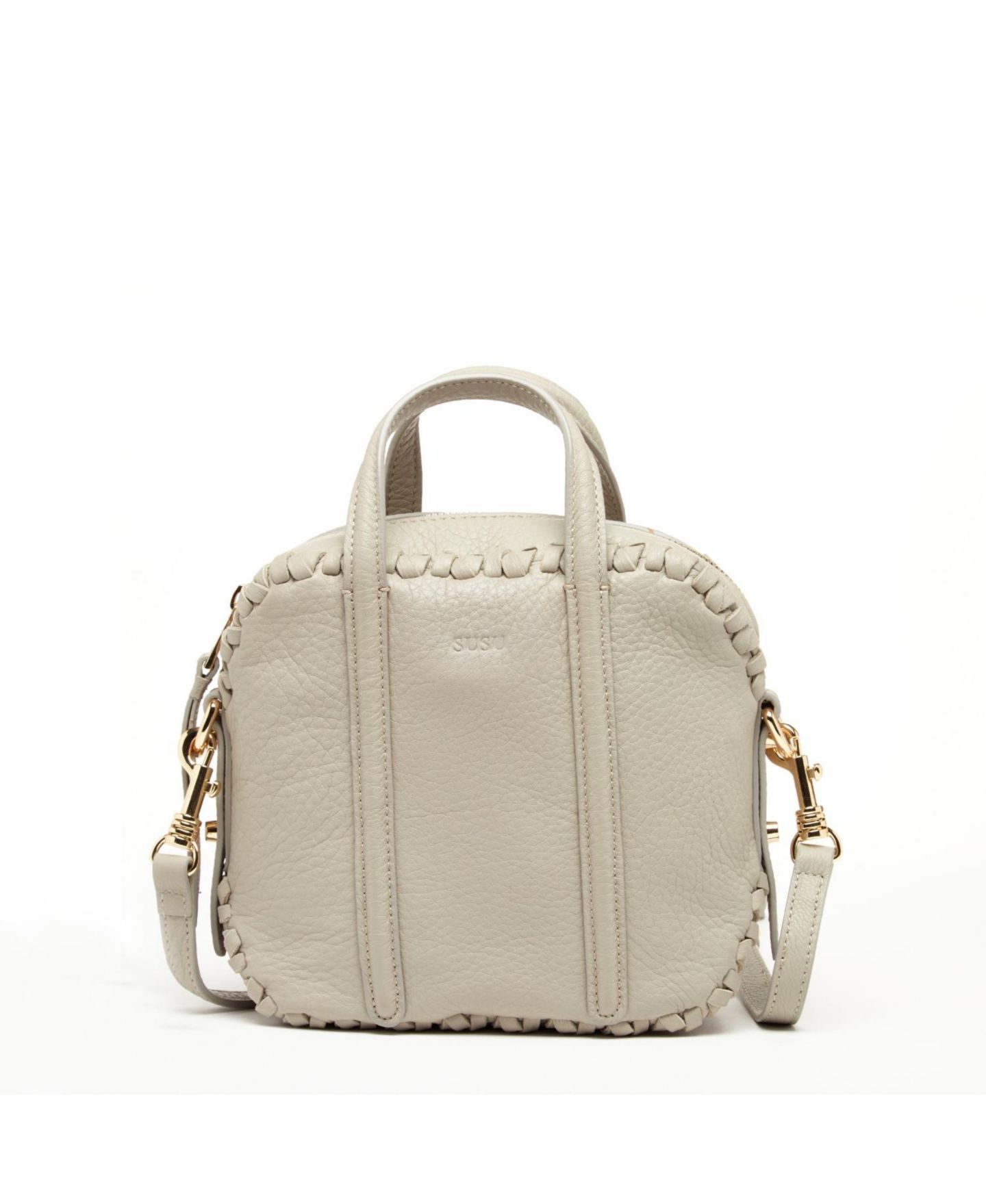 Женская сумка SUSU The Evelyn Gray Leather Crossbody, цвет: Серо-бежевый / Бежевый — фото 1