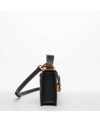 Black Purse Leather Small Crossbody Bag Cute Women's Handbag with Top Handle and Adjustable Strap