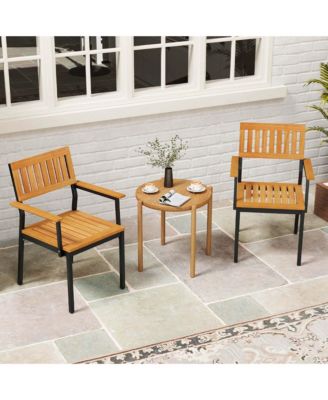 Dining Chair Set of 2 with Acacia Wood Backrest Slanted Seat Comfortable Armrests