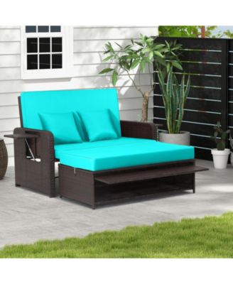 Patio Rattan Daybed with 4-Level Adjustable Backrest and Retractable Side Tray